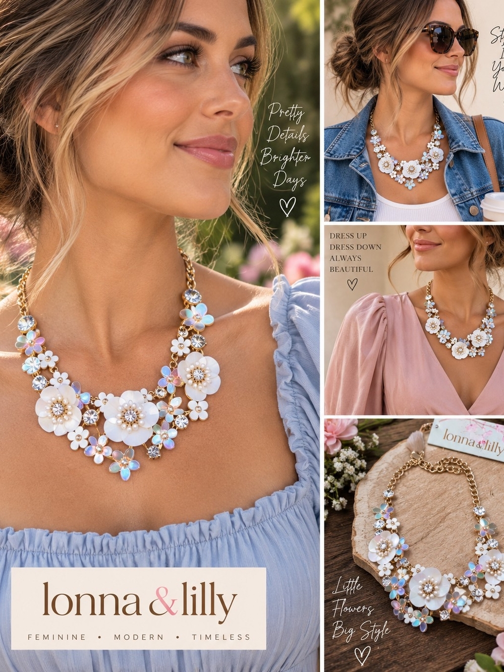 Lonna & Lilly NWT Gold Tone Floral Crystal Statement Necklace